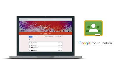 Laptop, po prawej stronie logo Google School